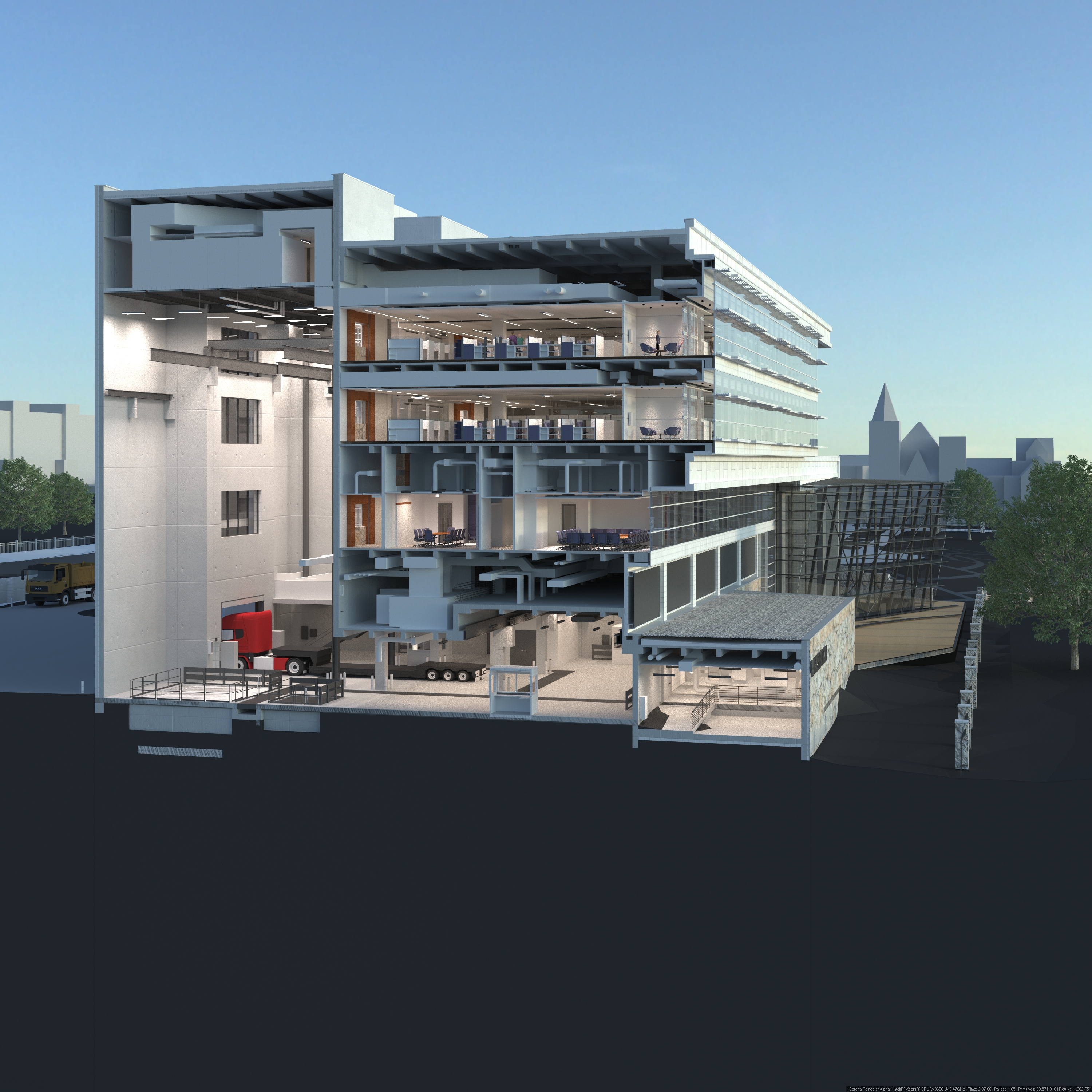 section rendering of a building