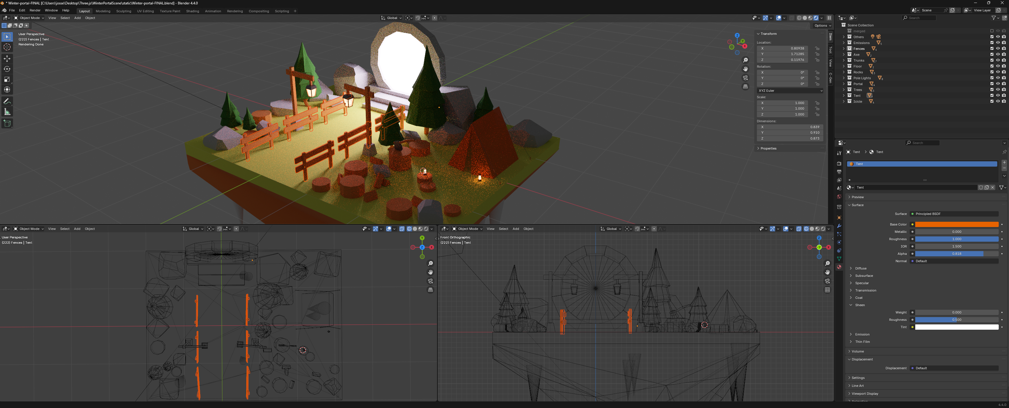 screenshot a the blender interface with the portal scene
