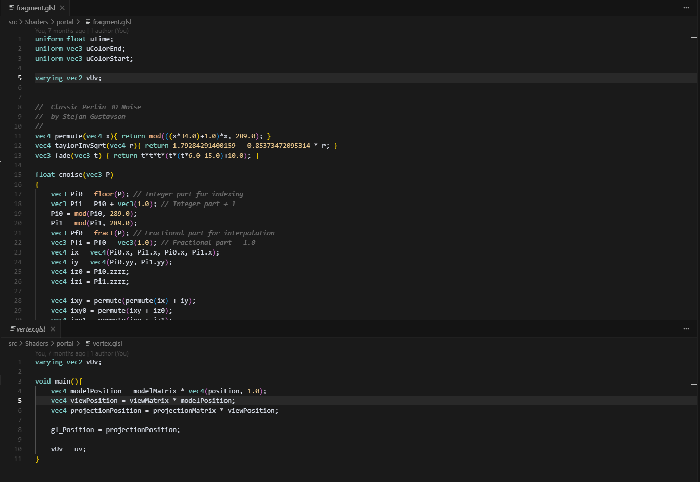 A code snippet of custom shaders in Three.js