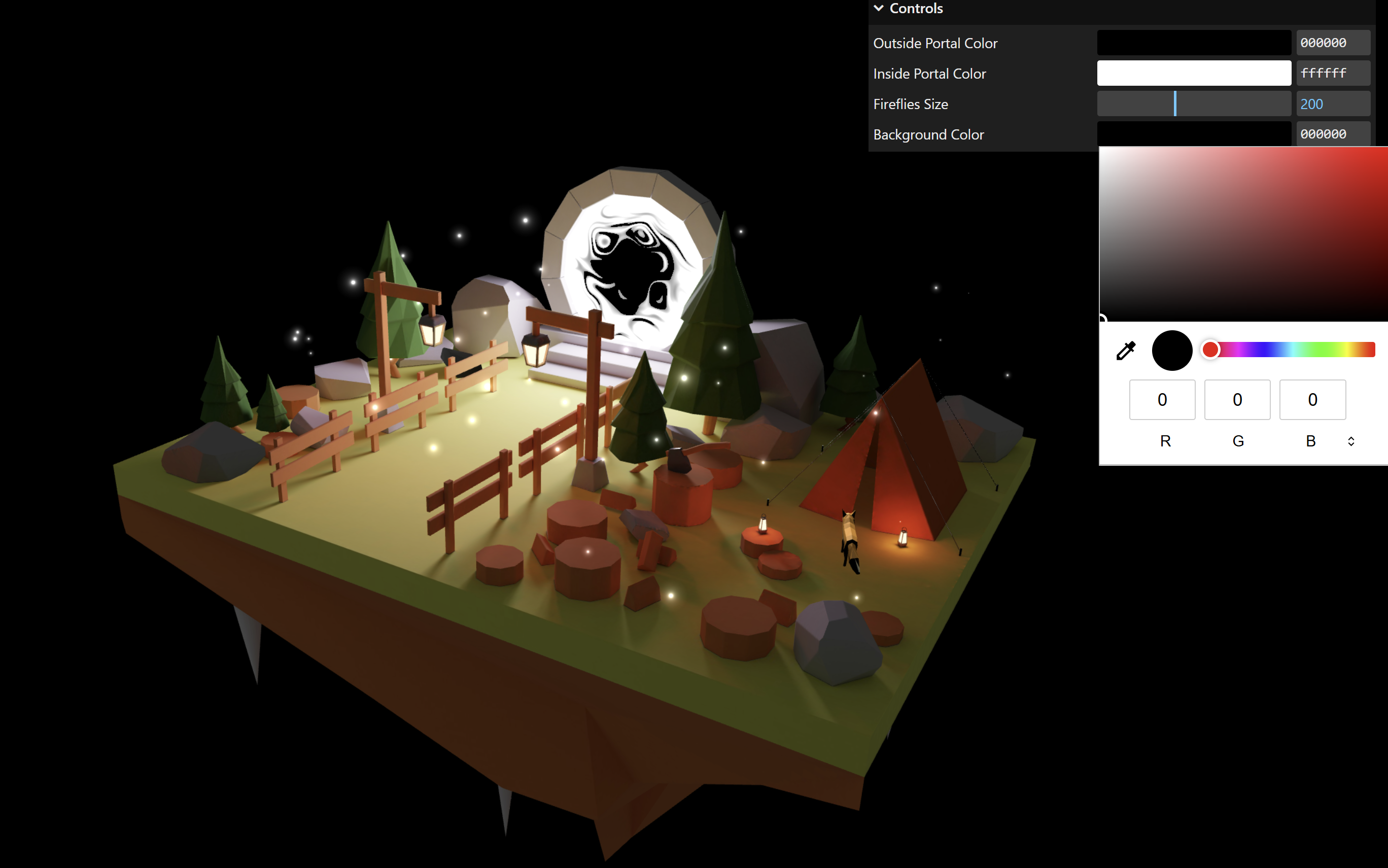 screenshot of the library lil-gui with the portal scene